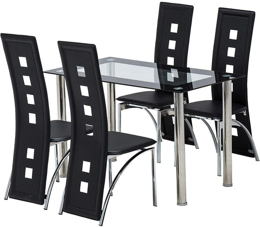 Juego de mesa de comedor de 5 piezas, mesa de cocina de cristal con 4 sillas de