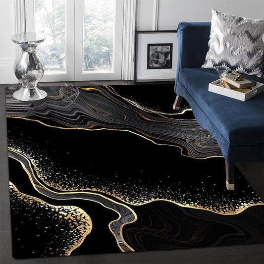 Cekaso Alfombra abstracta moderna de color oro negro de 8 x 10 pulgadas,...