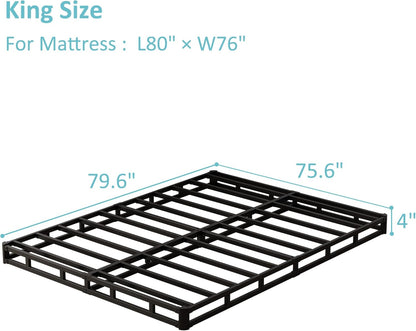 Base de cama King Box Spring de 4 pulgadas, base de colchón de metal de perfil