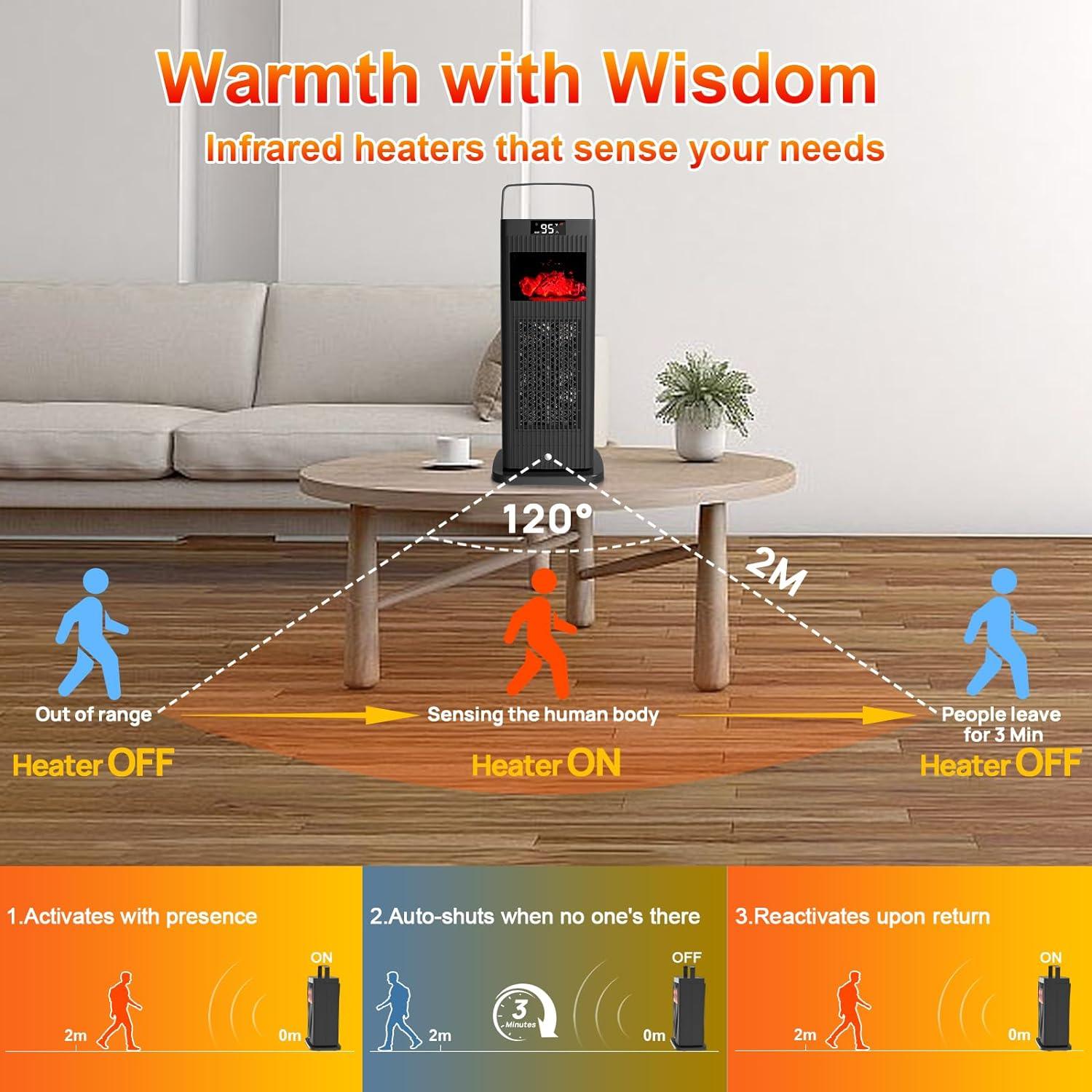 Space Heater 2024 New Version, Space Heater Indoor with Infrared Sensor & Mini