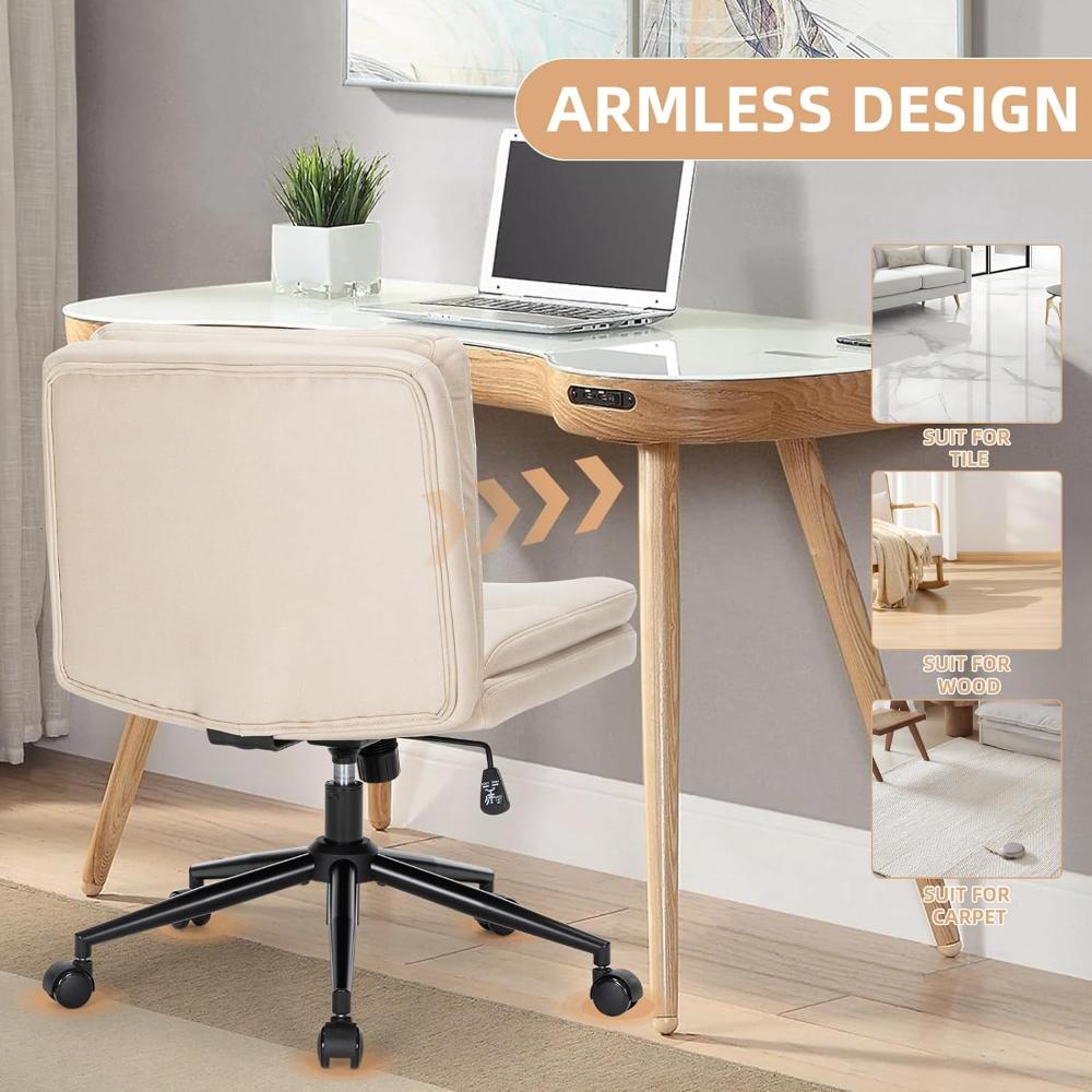 Silla Cruzada Con Patas Para Oficina, Giratoria, ESTRUCO, Gamuza Beige