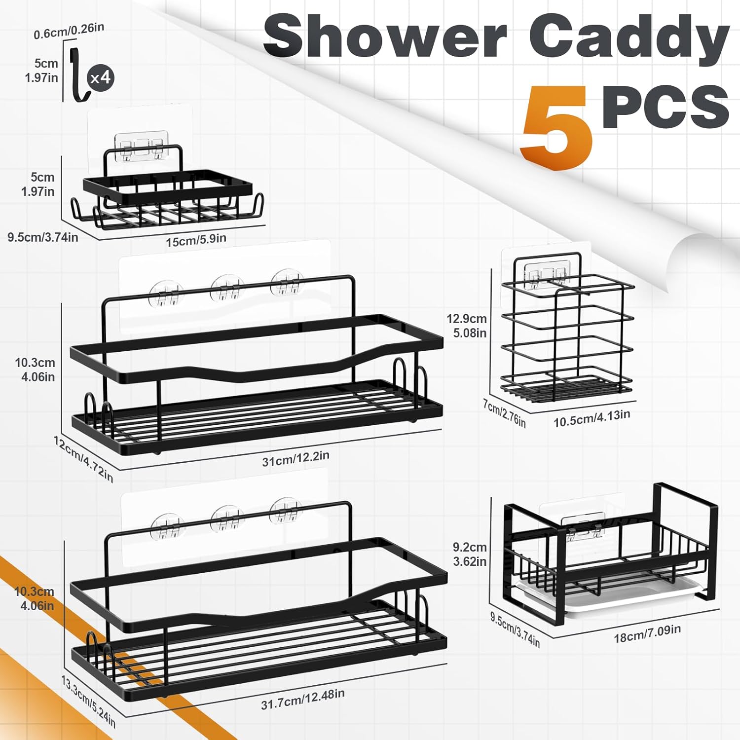 Organizador de ducha, paquete de 5, estantes de ducha de baño, impermeable,...