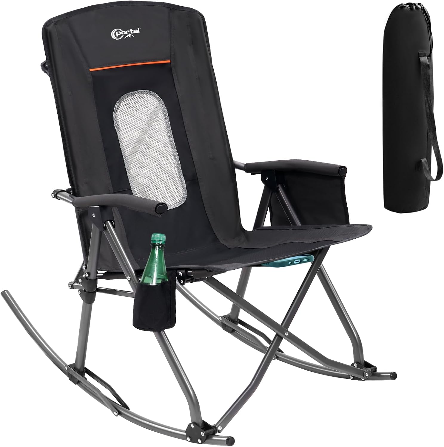 Portal - Silla mecedora plegable de gran tamaño para camping, respaldo alto,...