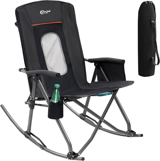 Portal - Silla mecedora plegable de gran tamaño para camping, respaldo alto,...