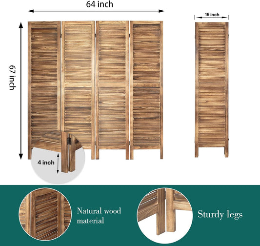 ECOMEX Divisores de habitación, 4 paneles de madera para habitación, pantalla...