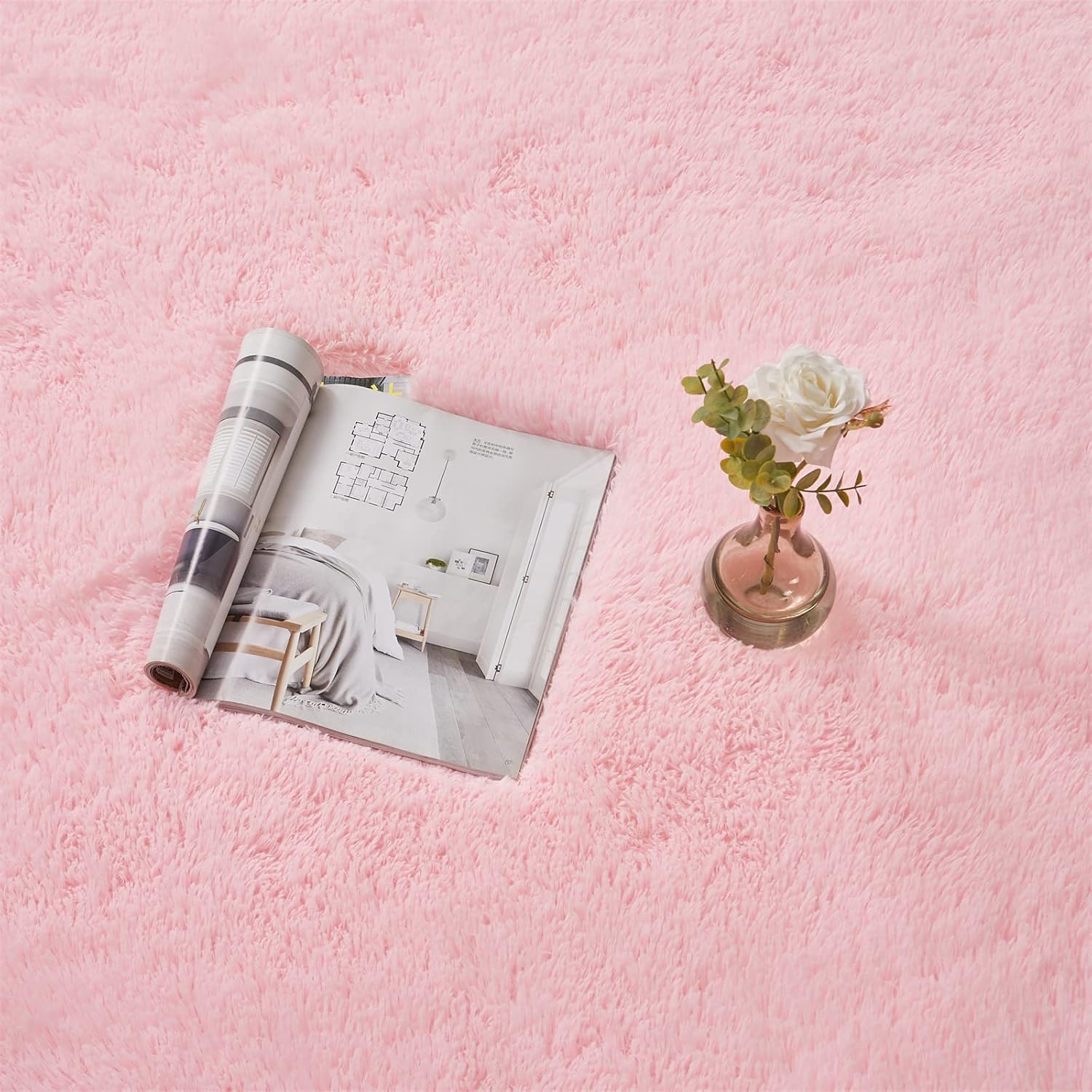 AMTOVO Alfombra peluda para sala de estar, 9 x 12 pulgadas, color rosa, grande,...