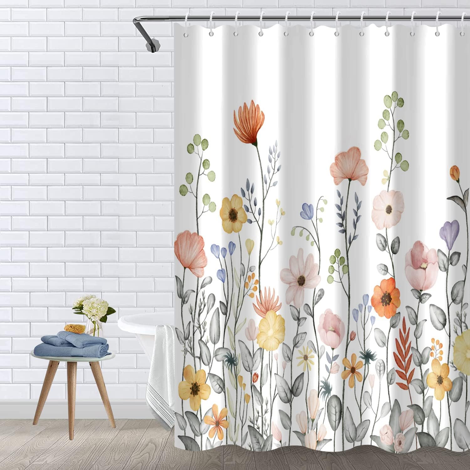 Yeele Cortina de ducha de tela larga con flores, cortinas de ducha para baño,...