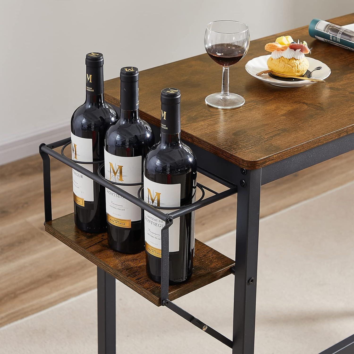 Bar Table and Chairs Set, Industrial Bar Stools Set for 2 with Collapsible Wine