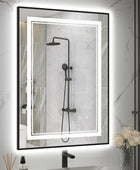 Espejo LED para baño de 20 x 28 pulgadas, espejo de baño LED negro con parte...