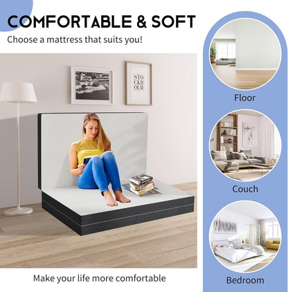 Colchón de espuma viscoelástica triple plegable de 4 pulgadas, portátil,