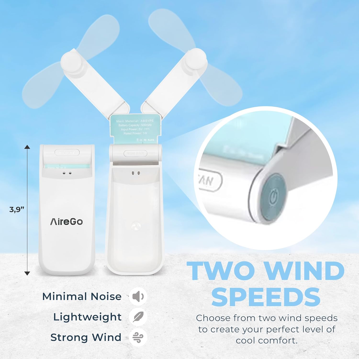 Mini ventilador de mano portátil, plegable, batería recargable de EE. UU., dos...