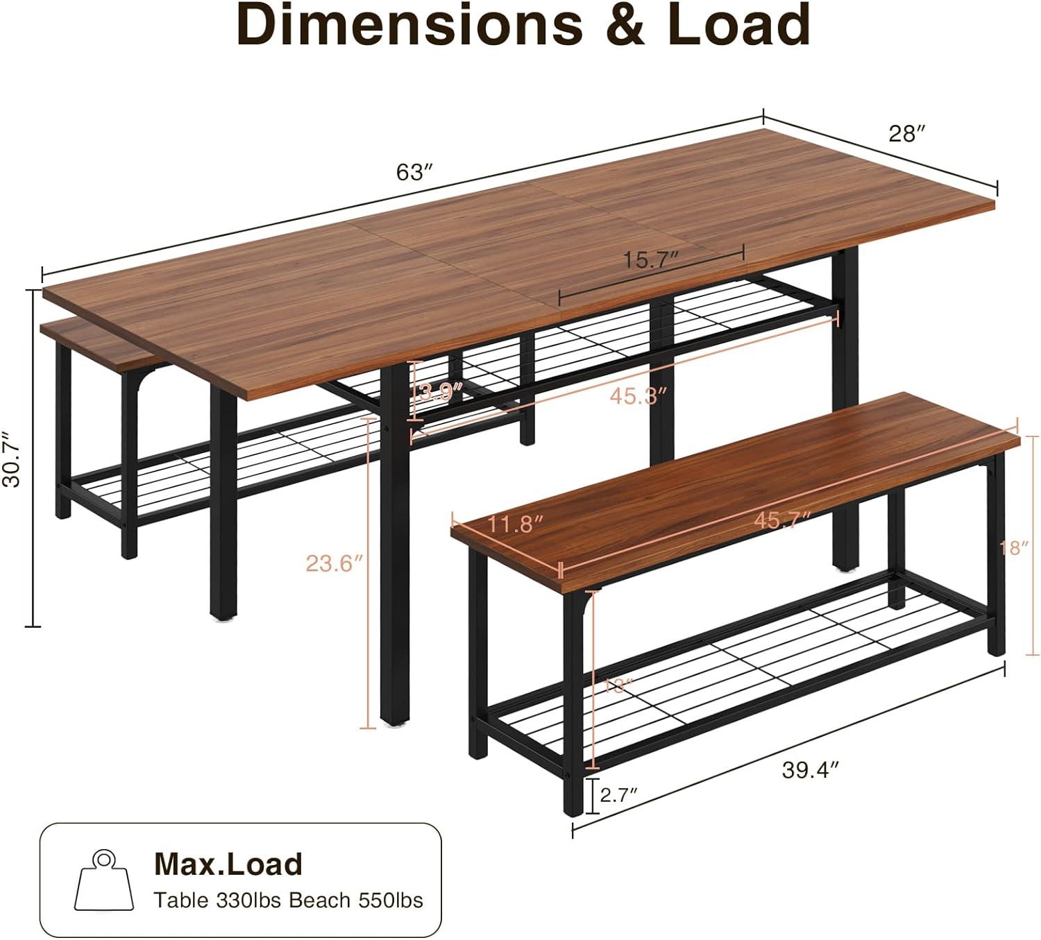 Juego de mesa de comedor de 3 piezas para 4-8, juego de mesa de cocina con