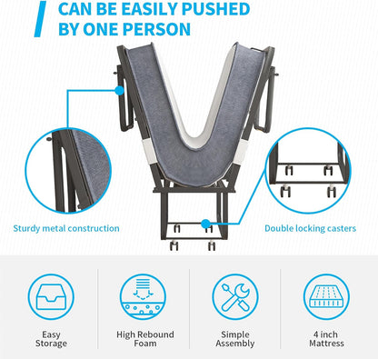 Cama plegable con colchón de espuma viscoelástica de 4 pulgadas, cama plegable