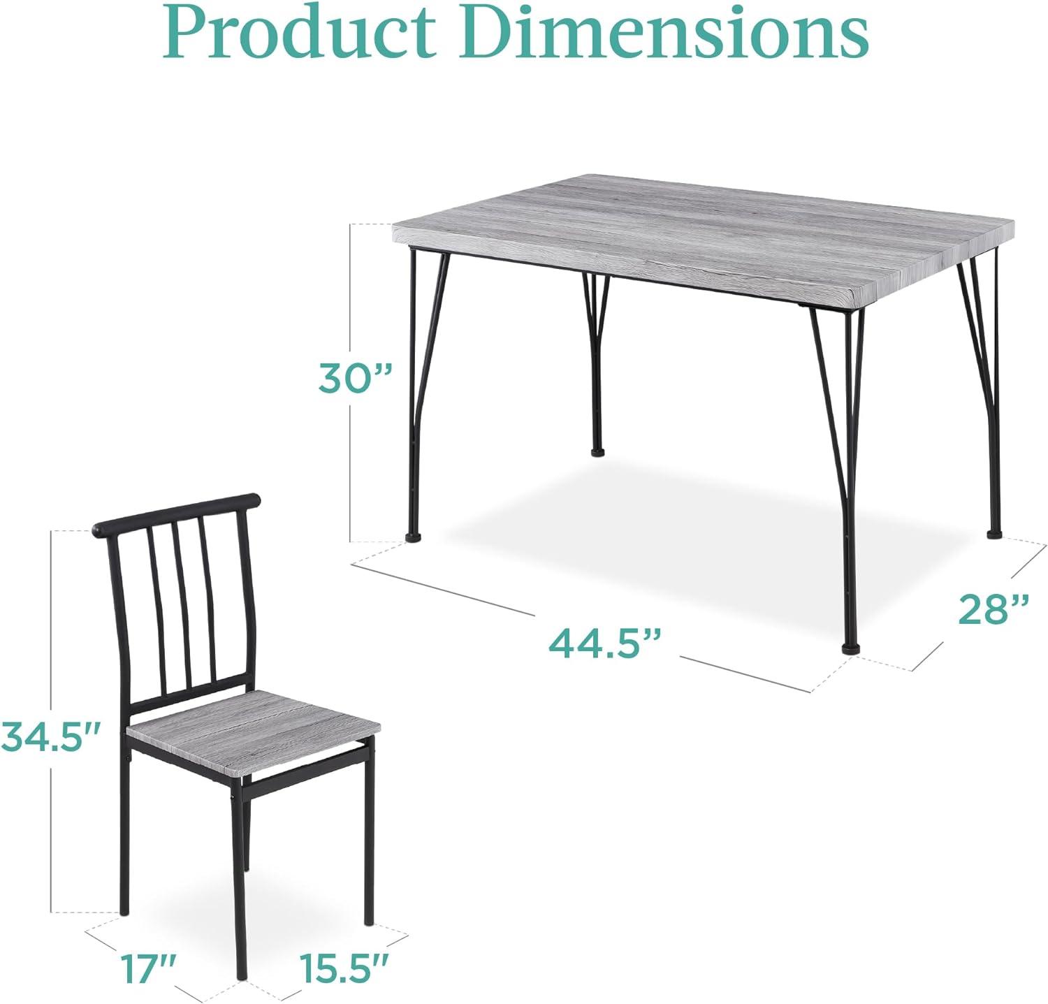 Juego de 5 muebles de mesa de comedor rectangulares modernos de metal y madera