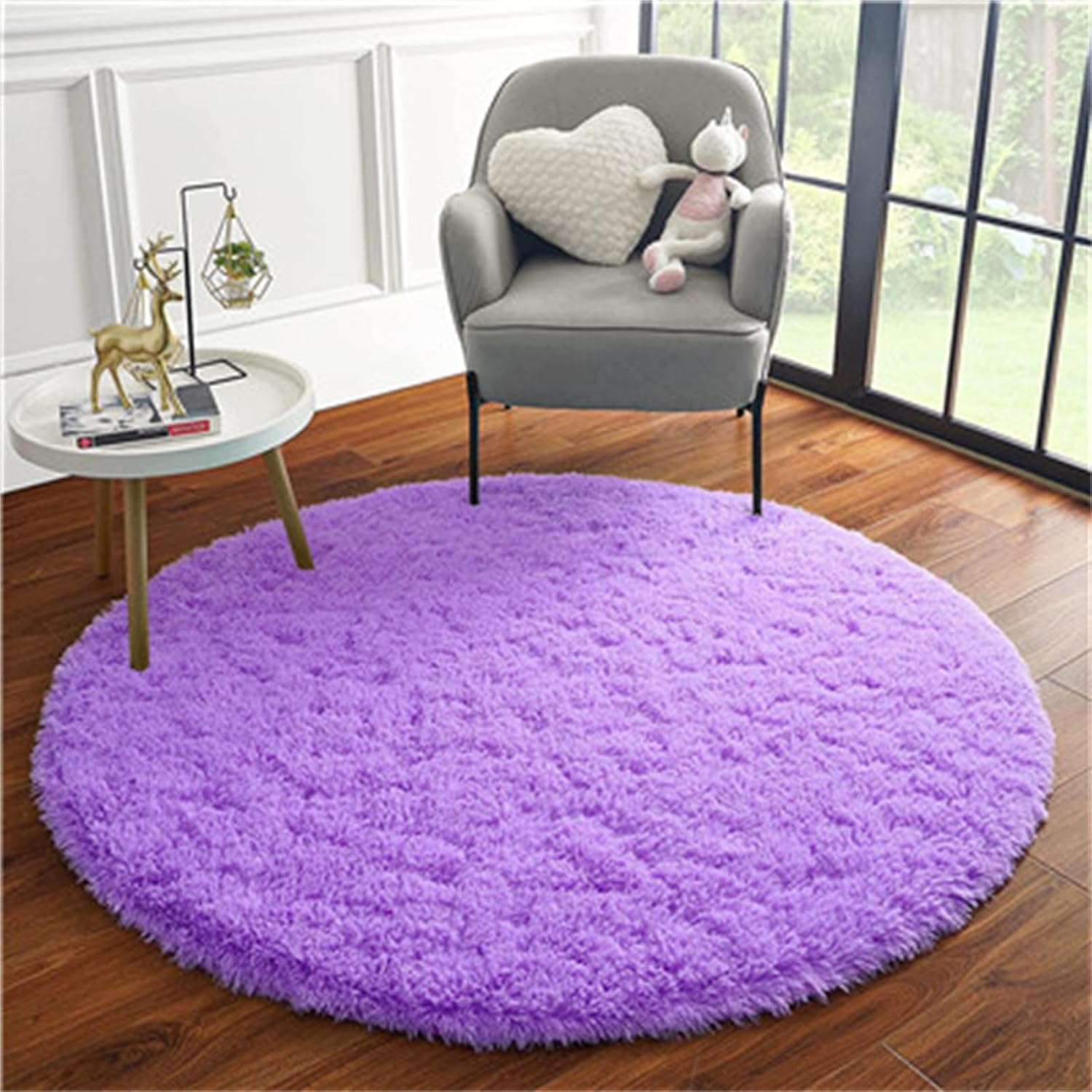 Alfombra redonda morada de 4 pies para dormitorio, habitación de niños y niñas,...