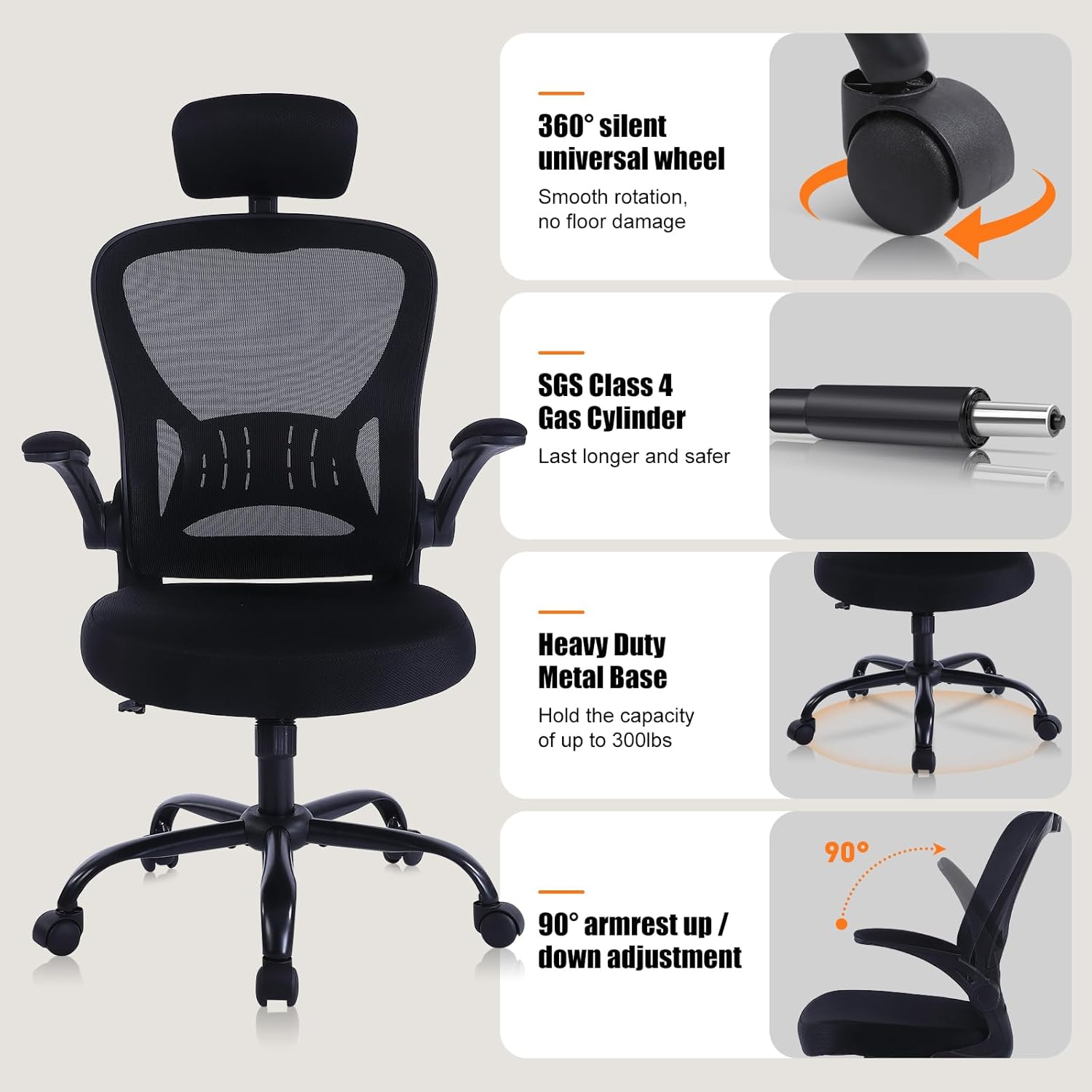 Silla de oficina ergonómica de escritorio, cómoda altura ajustable con ruedas,...