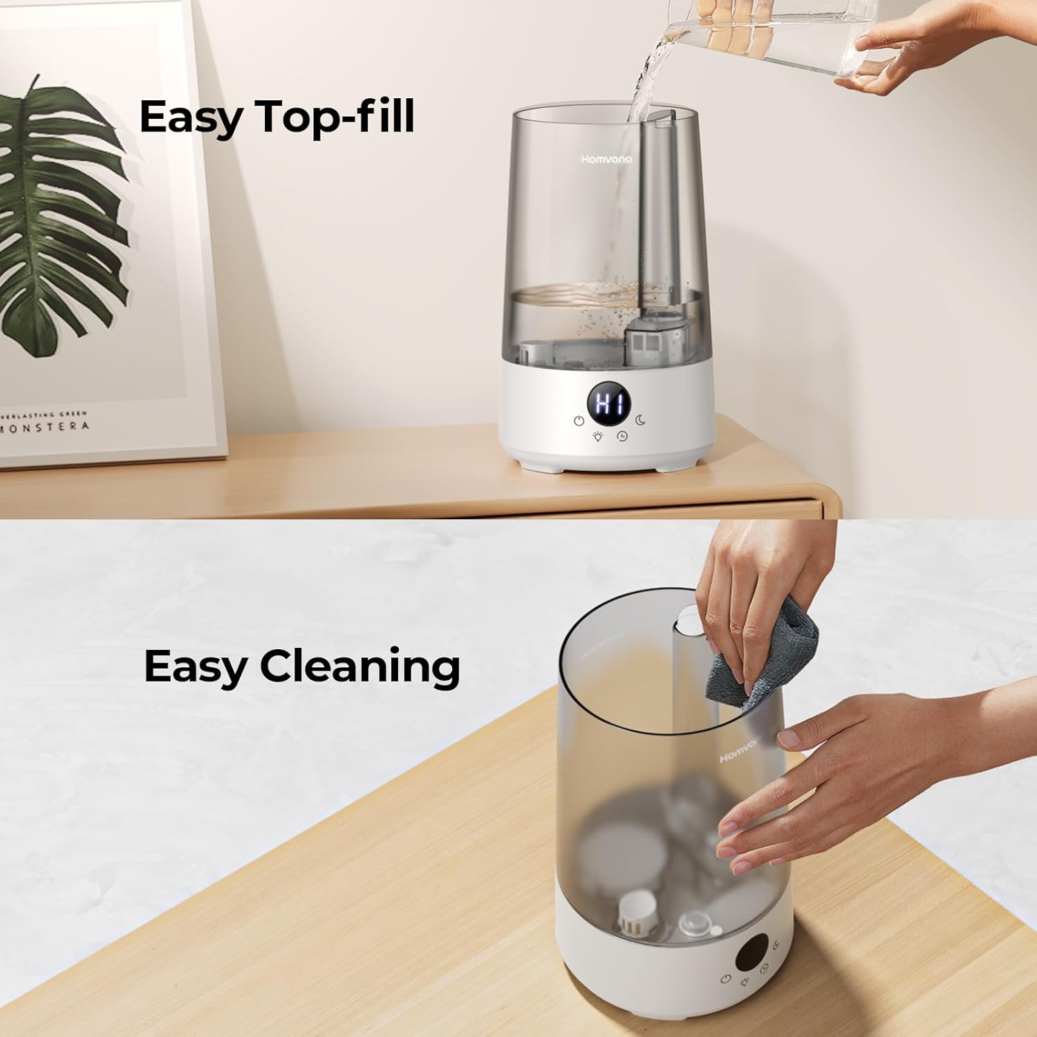 Homvana Humidificadores para dormitorio y hogar, 3.6 L de llenado superior de...