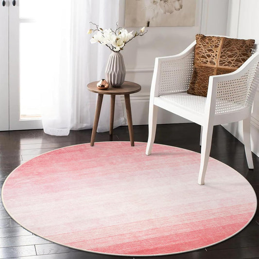 Alfombra redonda moderna en degradé de 4 pies, suave color rosa para