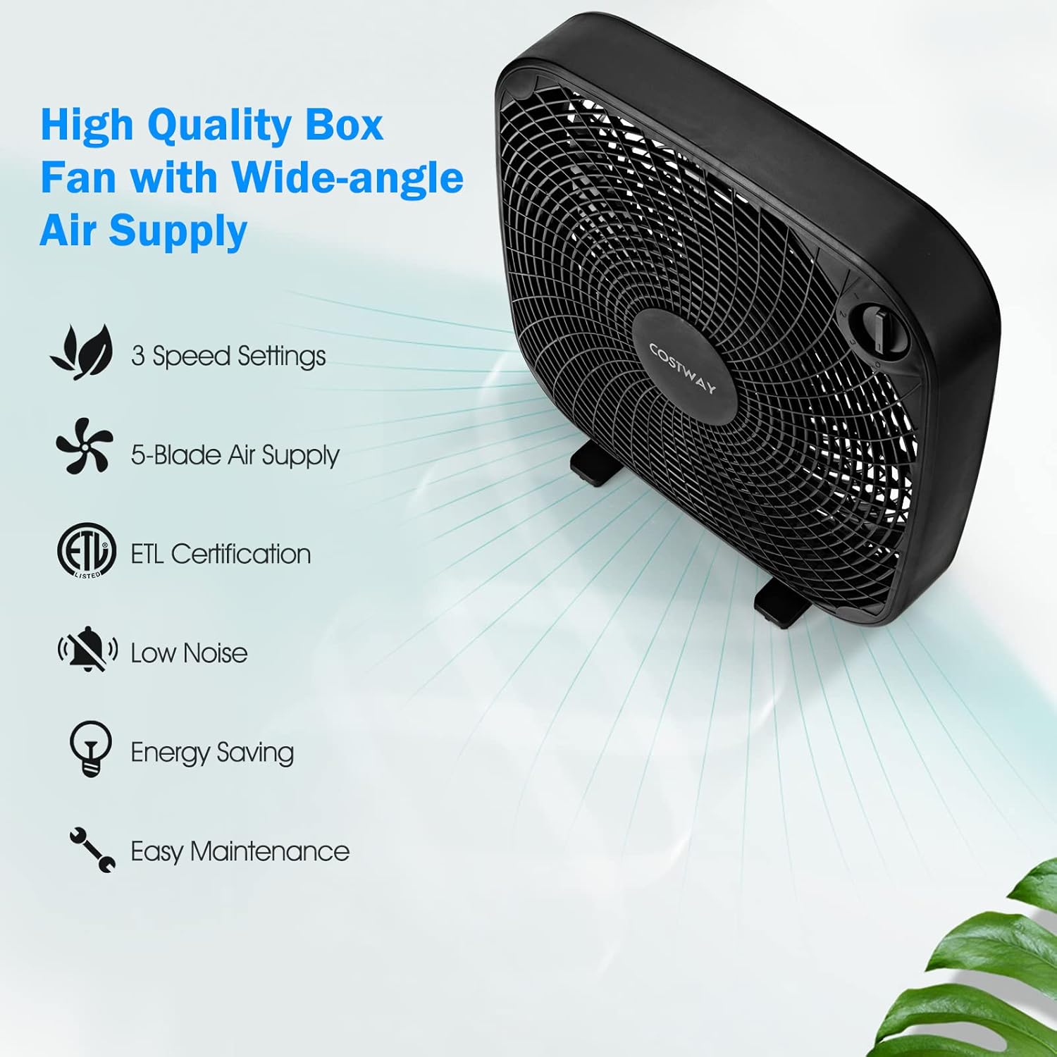 COSTWAY Ventilador de caja de 3 velocidades, ventilador de piso portátil de 20...