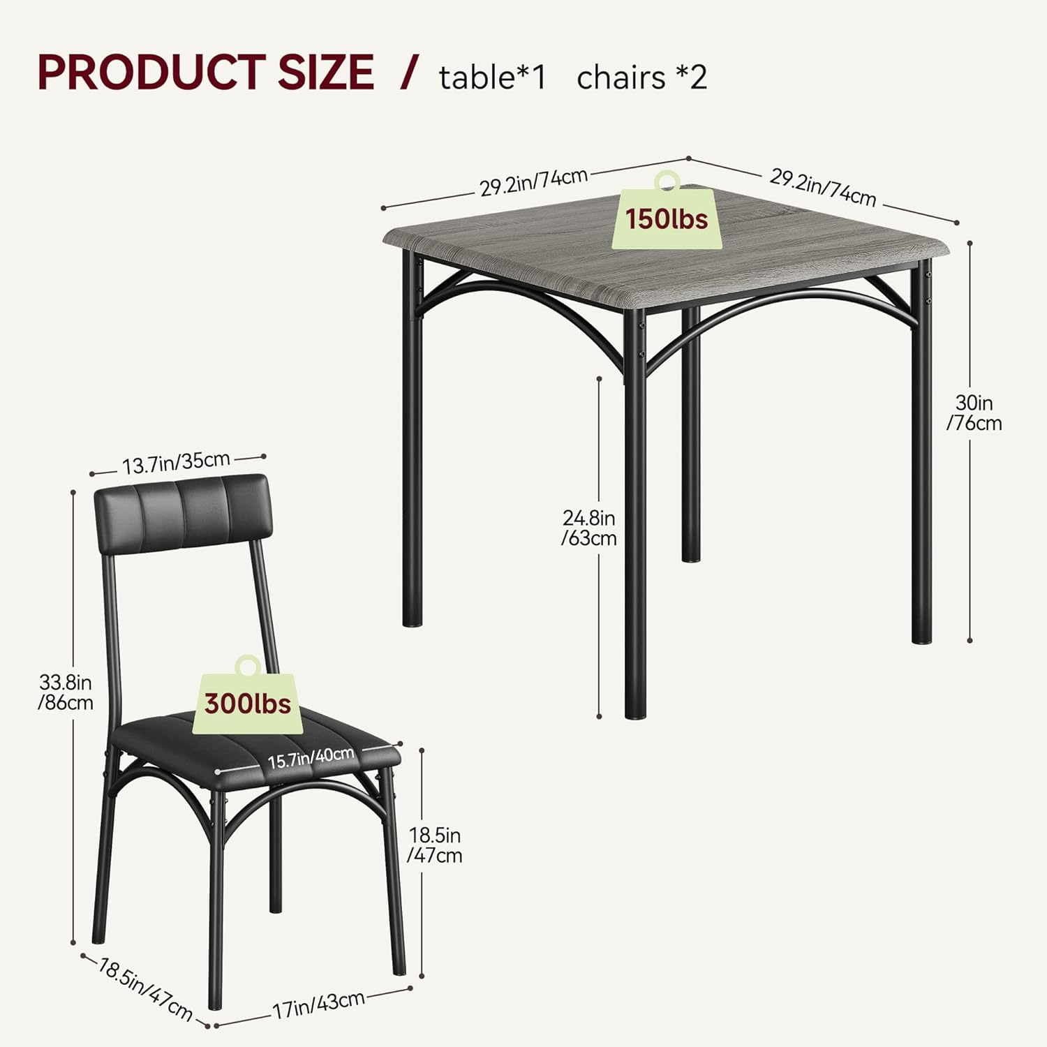 Juego de mesa de comedor, mesa de cocina y sillas para 2, juego de mesa de