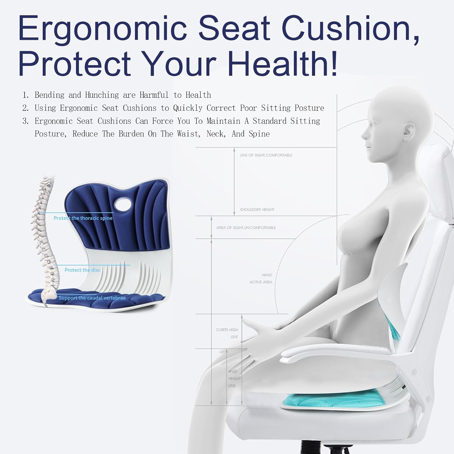 Soporte lumbar para silla, cojín ergonómico de apoyo lumbar para silla de...