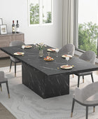 Mesa de comedor moderna negra, mesa de comedor de mármol sintético de granja,