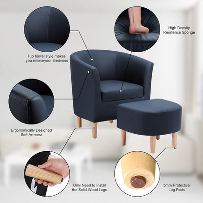 Silla de cuero, silla decorativa moderna de mediados de siglo con barril