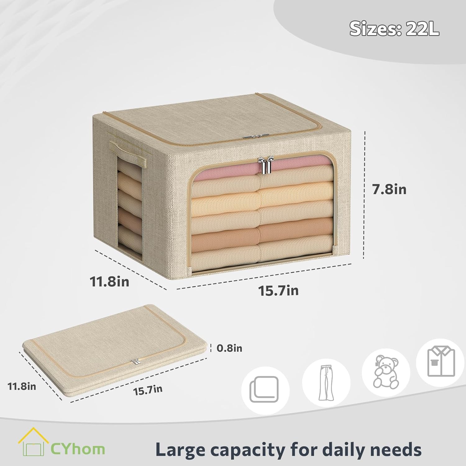 Caja de almacenamiento de ropa, juego organizador plegable de tela de lino con...