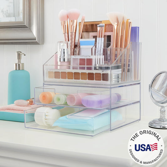 STORi Chloe - Juego de soporte de maquillaje transparente apilable y cajón...