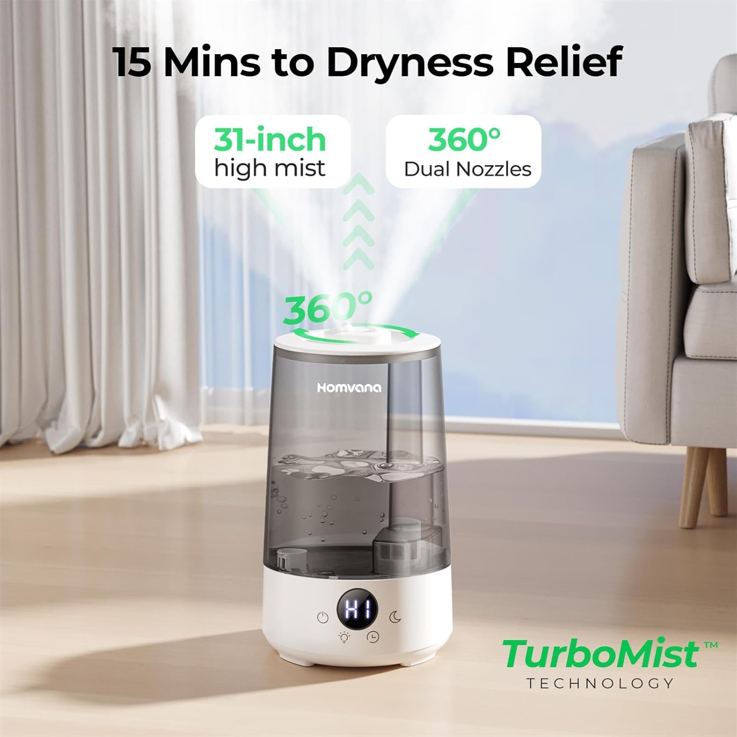 Homvana Humidificadores para dormitorio y hogar, 3.6 L de llenado superior de...