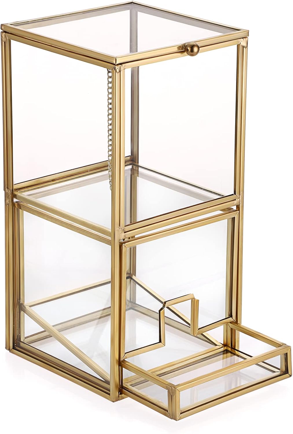 Hipiwe Soporte Qtip de vidrio dorado con tapa, 2 compartimentos, bolas de...
