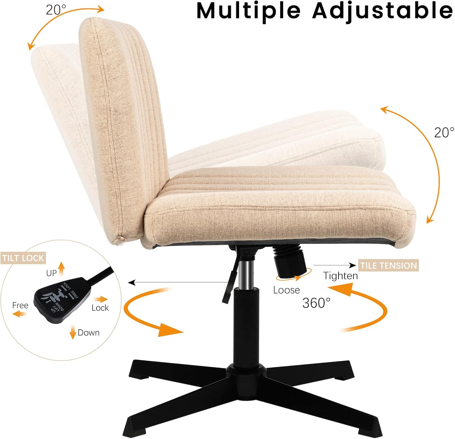 PUKAMI Silla cruzada sin brazos, silla de escritorio de oficina con patas...