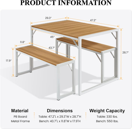 Juego de mesa de comedor de 3 piezas con 2 bancos, juego de mesa de cocina