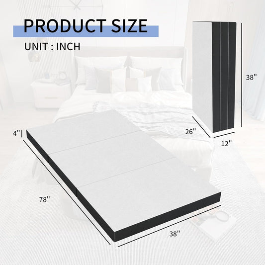 Colchón de espuma viscoelástica triple plegable de 4 pulgadas, portátil,