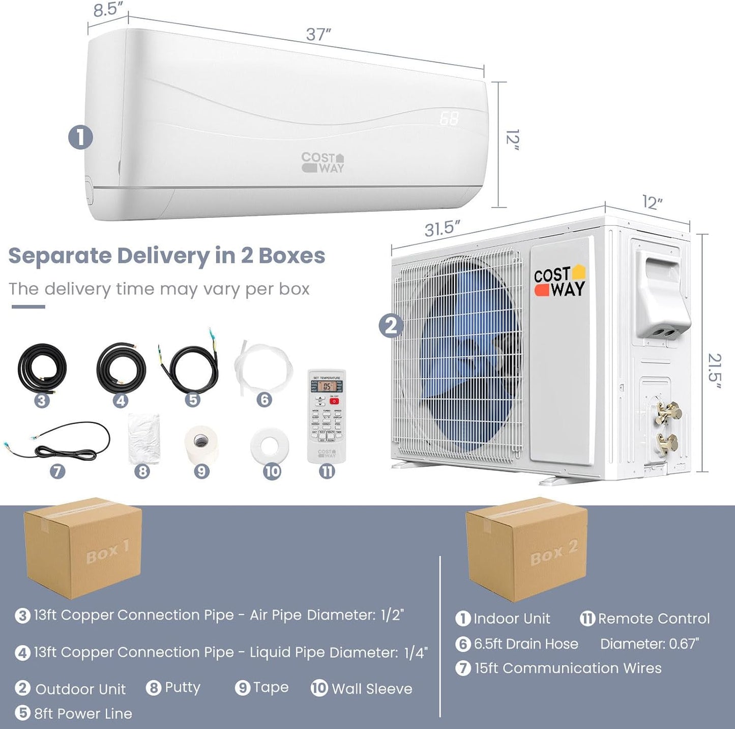 Aire acondicionado y calentador mini split de 18000BTU, 19 SEER2 208-230 V,