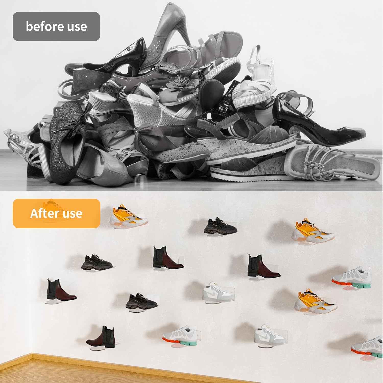 Estantes flotantes para zapatos de pared, paquete de 6 estantes para tenis,