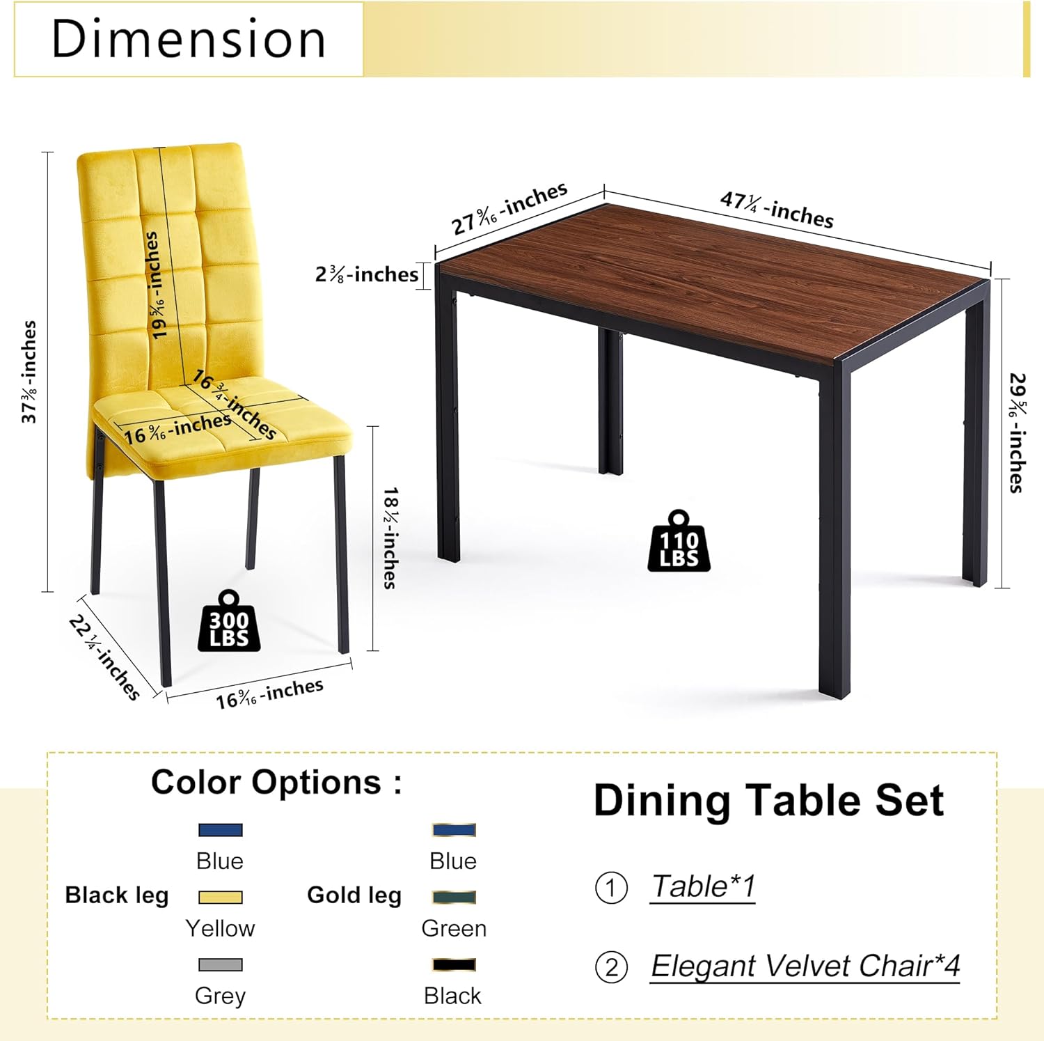 Juego de mesa de comedor de 5 piezas para 4,4 sillas de cocina con cojín de