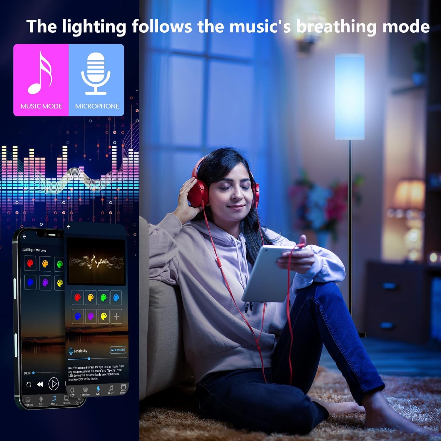 Lámpara De Pie LED Inteligente Con Control De Aplicación Y Colores RGB, Bombilla De 9 W Incluida
