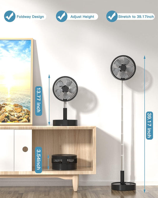 AICase Ventilador de pie, plegable, portátil, telescópicoUSB, con batería...