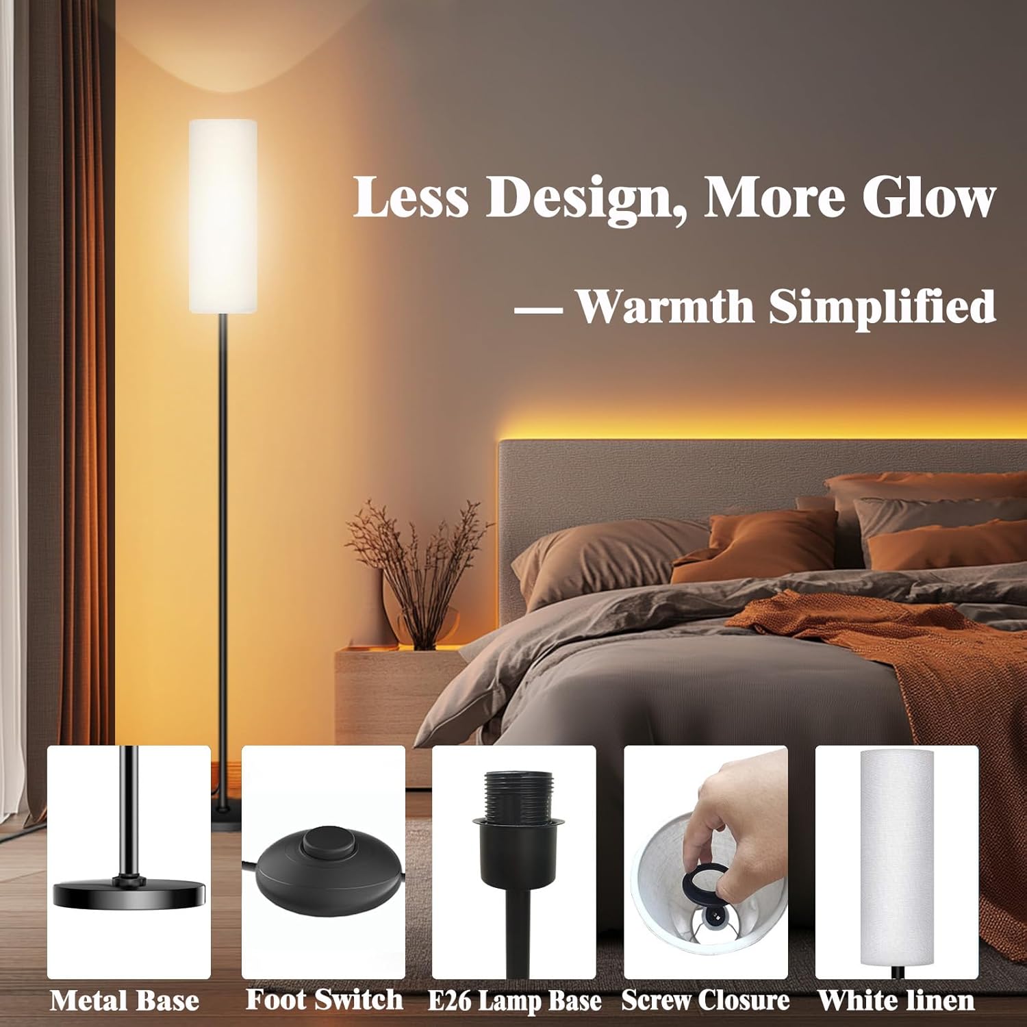 Lámpara De Pie LED Inteligente Con Control De Aplicación Y Colores RGB, Bombilla De 9 W Incluida