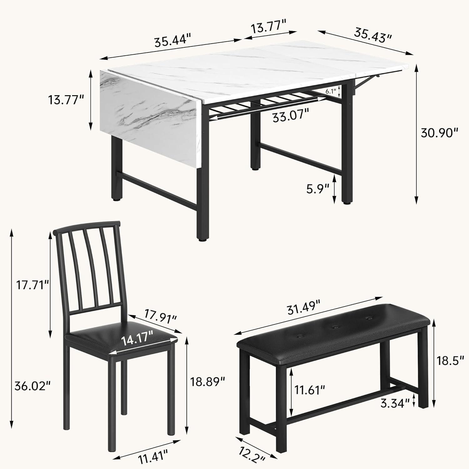 Juego de mesa de comedor de 4 piezas para 3 a 6 personas, juego de mesa de