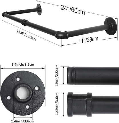 Perchero de montaje en pared, 24 pulgadas, tubo industrial para colgar ropa,