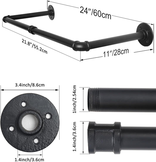 Perchero de montaje en pared, 24 pulgadas, tubo industrial para colgar ropa,