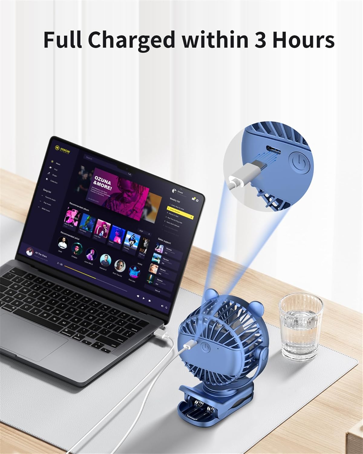 Ventilador de clip, ventilador portátil recargable con batería de 2000 mAh,...