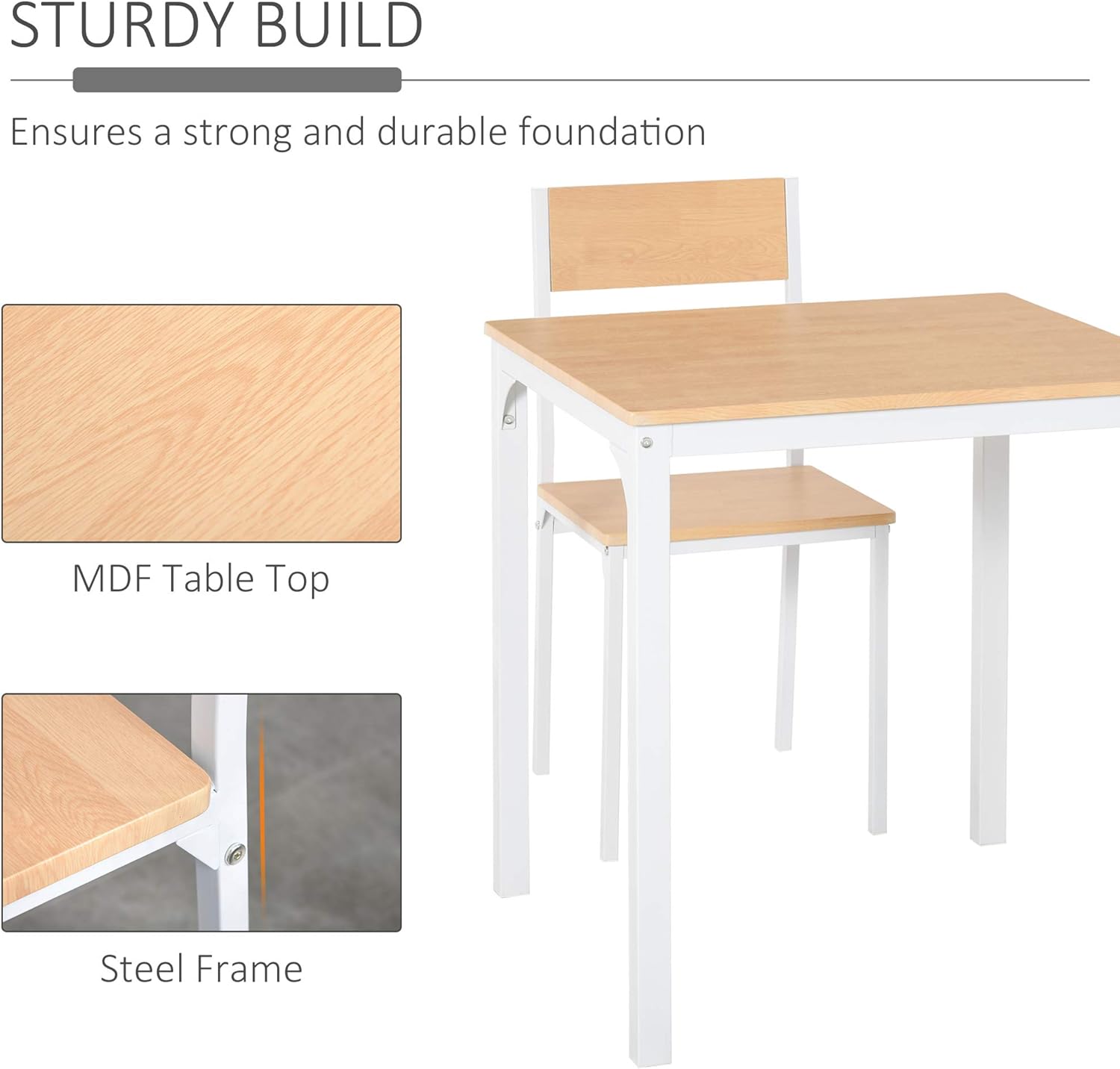 HOMCOM Juego de mesa de comedor cuadrada de madera de 3 piezas con 1 mesa y 2