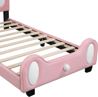 Cama de princesa tapizada tamaño individual para niños con cabecera en forma de