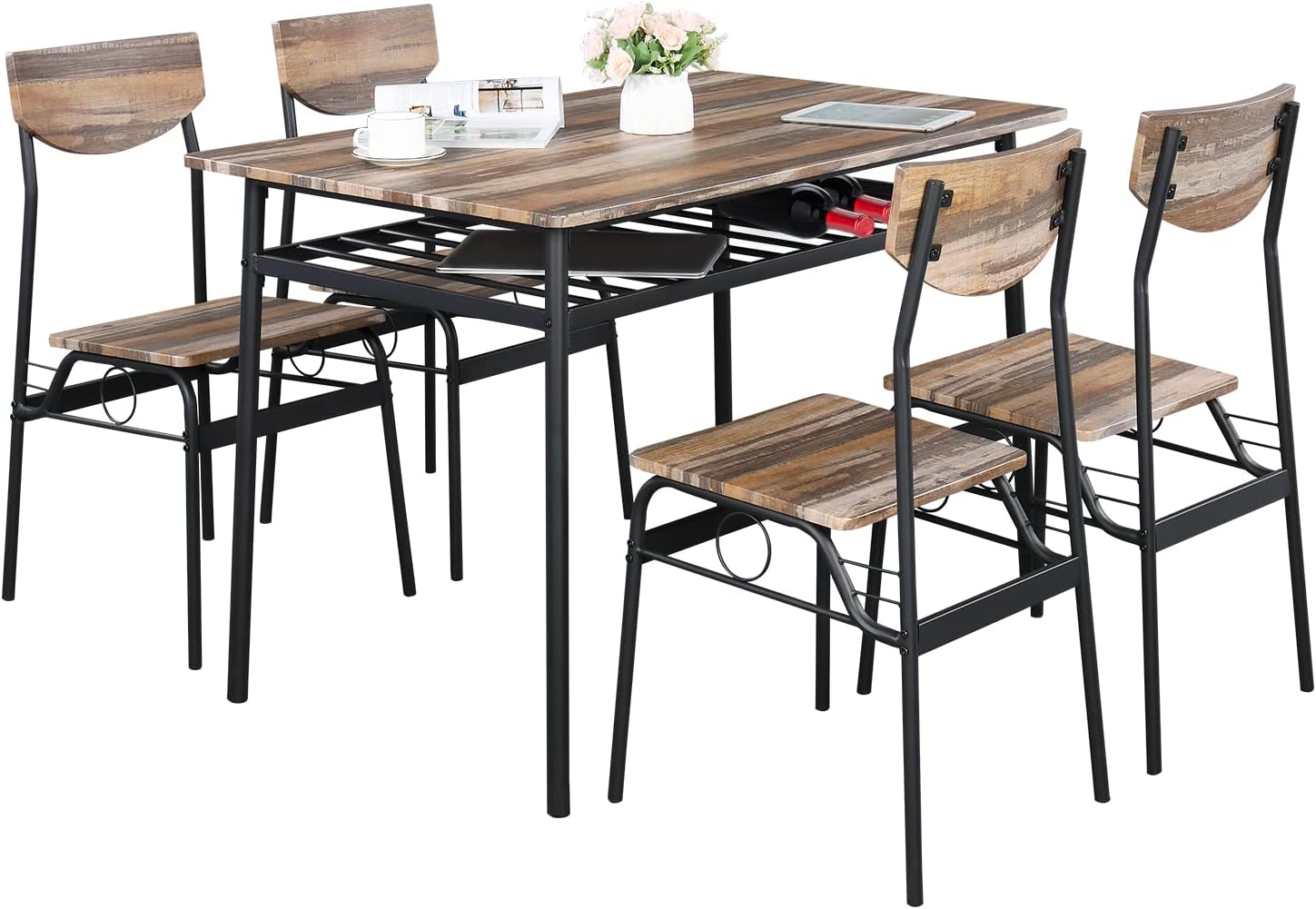 Juego de mesa de comedor de 5 piezas para 4, sillas de mesa de cocina modernas