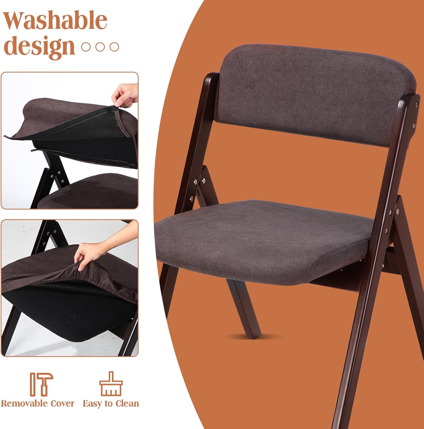 Kigley Paquete de 2 sillas de comedor plegables con asientos acolchados, sillas...