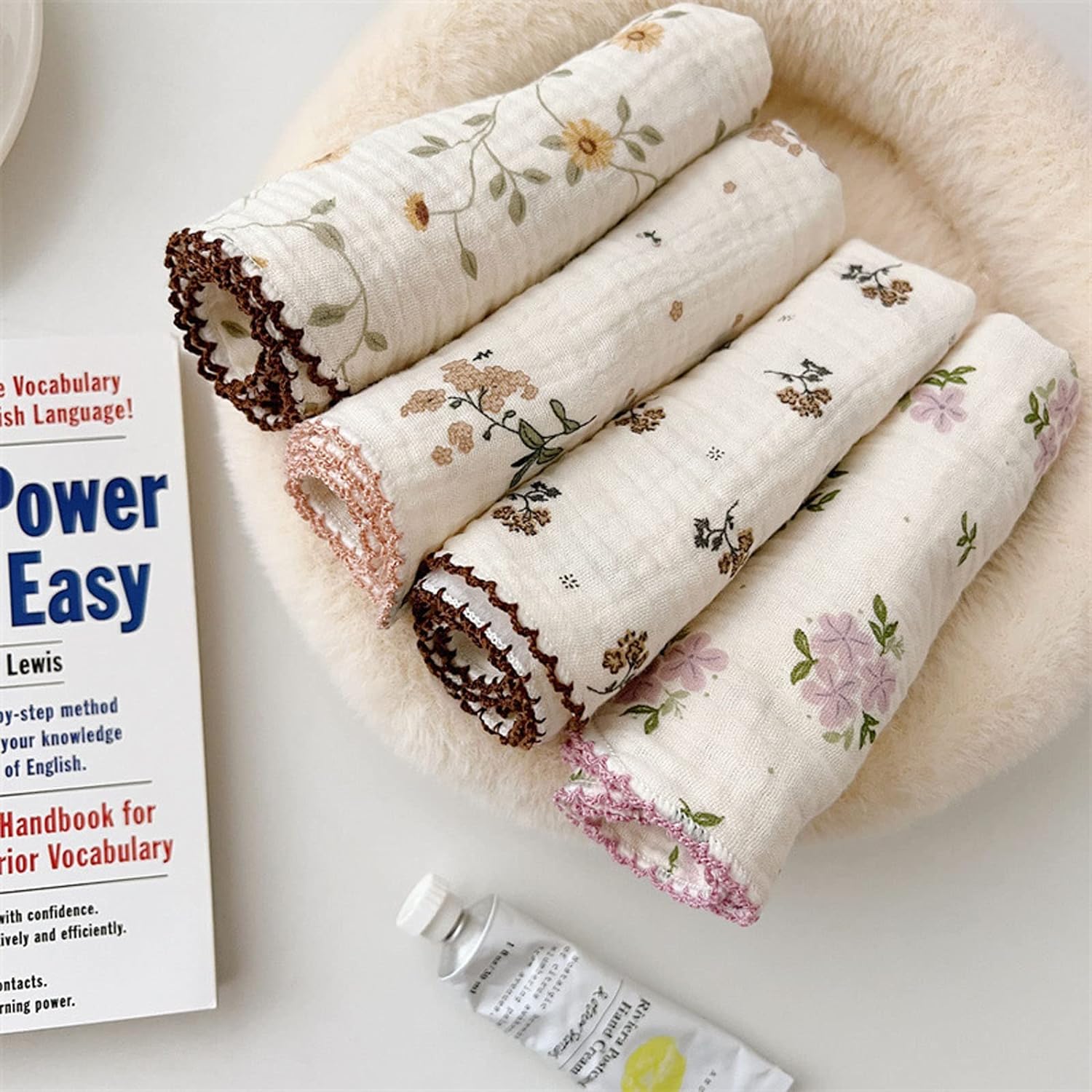 Lindas toallas de limpieza de muselina de algodón floral para el hogar y la