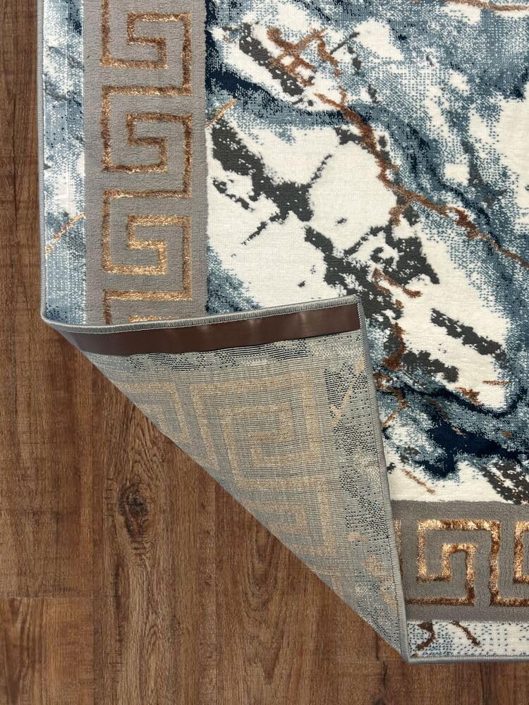 United Rugs HADBA Marble Collection - Alfombra azul de 5 x 7 pies, diseño...